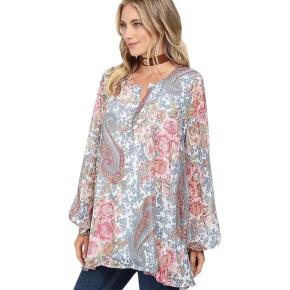 Show Me Your Mumu Women's Jamie Tunic, Gray Gardens Long Sleeves Women's Size M - Picture 16 of 16